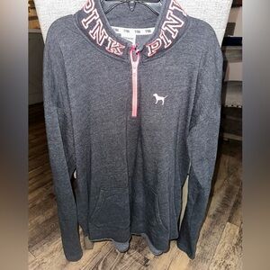 Victoria's Secret PINK Gray and Pink Logo 1/4 Zip pullover sweatshirt Large
